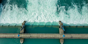 Aerial view from water barrage