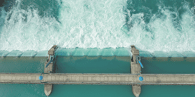 Aerial view from water barrage