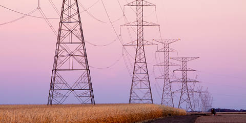 High capacity electrical transmission lines in rural Nebraska, USA. 