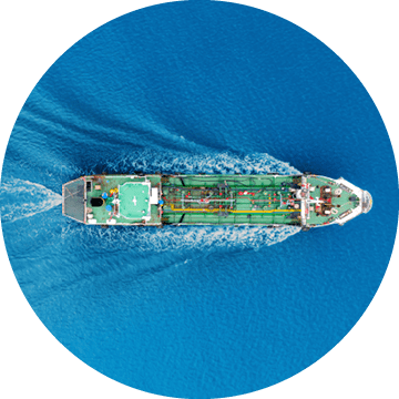 Aerial view shot tanker ship moving on the sea.