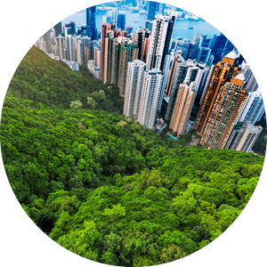 view of Hong Kong and Victoria Harbour at sunset.