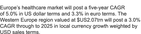 Europe’s healthcare market will post a five-year CAGR of 5.0% in US dollar terms and 3.3% in euro terms. The Western ...