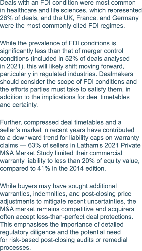 Deals with an FDI condition were most common in healthcare and life sciences, which represented 26% of deals, and the   