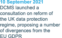 10 September 2021 DCMS launched a consultation on reform of the UK data protection regime, proposing a number of dive   