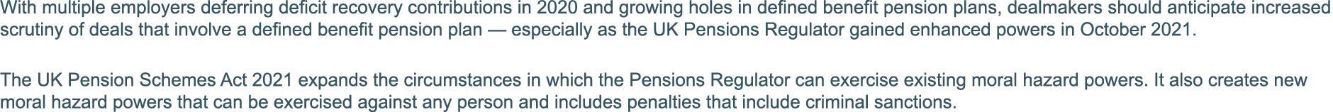 With multiple employers deferring deficit recovery contributions in 2020 and growing holes in defined benefit pension   