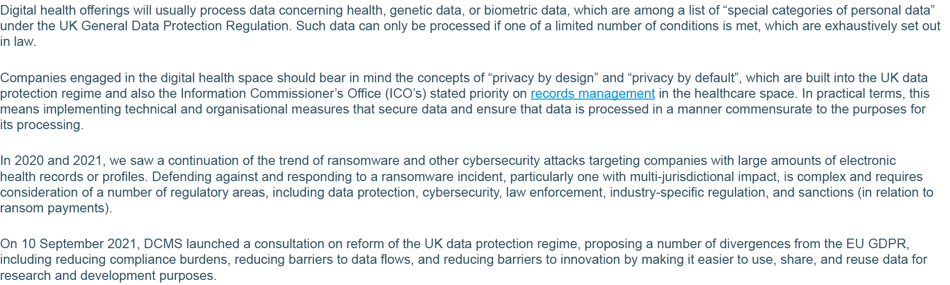Digital health offerings will usually process data concerning health, genetic data, or biometric data, which are amon   